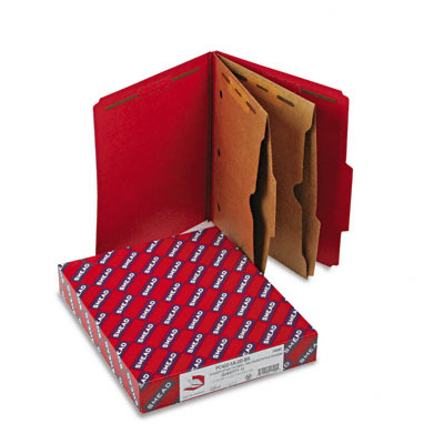 14082 Pressboard Folders with 2 Pocket Dividers Ltr 6-Section Bright Red 10/bx