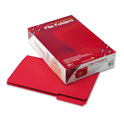 Picture of Smead 17734 File Folders  1/3 Cut  Reinforced Top tab  11 Point  Legal  Red  100/Box