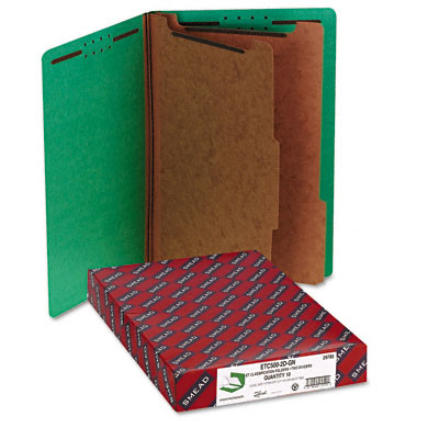 Picture of Smead 29785 Pressboard End Tab Classification Folders  Legal  6-Section  Green  10/bx
