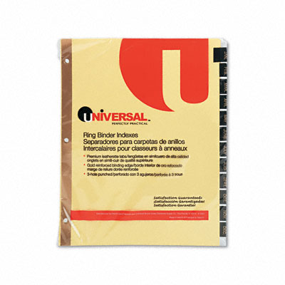 Picture of Universal 20823 Leather-Look Mylar Tab Dividers  12 Month Tabs  Letter  Black/Gold  12 per Set