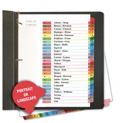 Universal 24812 TOC Dividers  Assorted Color 26-Tab  A-Z  Letter  White  26 per Set