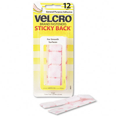 Fabric Hook and Eye  Sticky-Back Hook & Loop Square Fasteners on Strips  7/8  w  White  12 Sets Pack