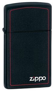 1618ZB Windproof Slim Black Matte Lighter with  Logo and Border