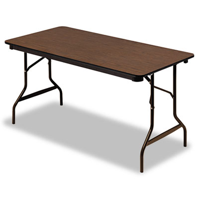 Economy Folding Table - Walnut - 30in. x 60in. - 1 Pack - Scratch-Resistant Surface