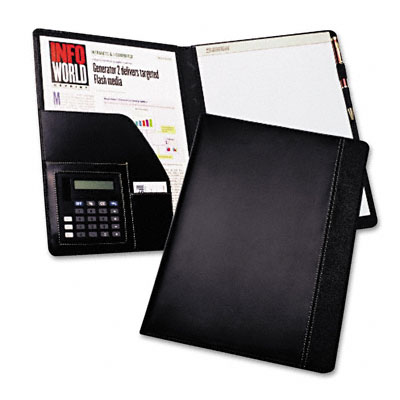 Picture of Samsill 71220 Pad Holder with Calculator  Leather-Look/Faux Reptile Trim  Storage Pockets  Black