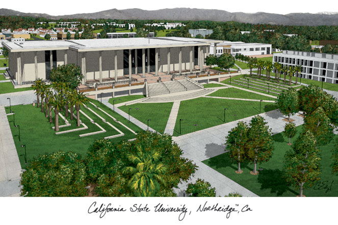 Picture of California State University  Northridge Campus Images Lithograph Print