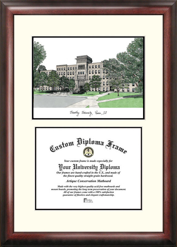 18" x 24" Bradley University Scholar Framed Lithograph with Diploma