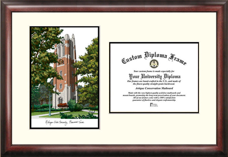 Michigan State University Beaumont Tower Scholar Lithograph Frame - Mahogany - 18in. x 24in.