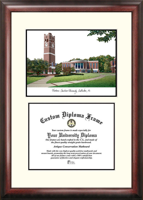 Western Carolina University "Scholar" Lithograph and Diploma Frame