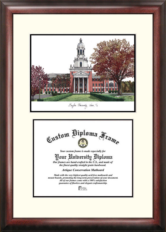 TX955V Baylor University Scholar Framed Lithograph with Diploma