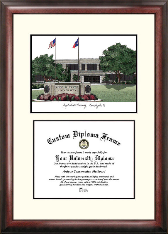 Angelo State University "Scholar" Lithograph and Diploma Frame