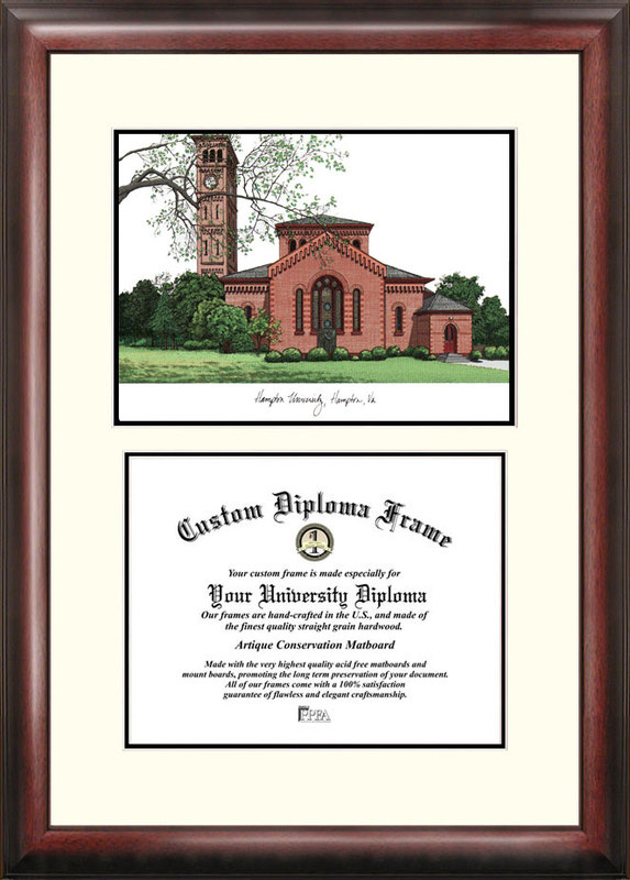 Hampton University Scholar Framed Lithograph with Diploma - Mahogany/Black