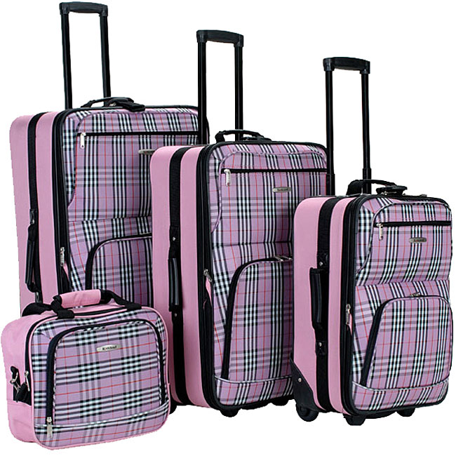 4 piece Pink Plaid Luggage Set