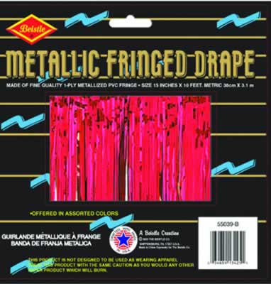 DDI 1907633 Metallic Fringe Drape - Red - 15in. x 10' - Flame Retardant