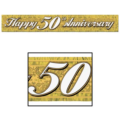 Picture of Beistle - 50888-GD - Metallic 50th Anniversary Fringe Banner- Pack of 12
