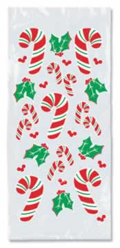 Picture of Beistle - 20501 - Candy Cane And Holly Cello Bags- Pack of 12