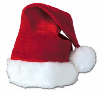 Beistle -  - Velvet Santa Hat with Plush Trim- Pack of 12