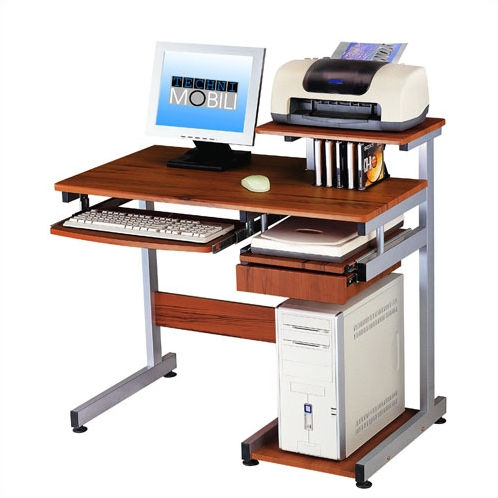 Picture of Techni Mobili CD-2706A-WG01 Basic Computer Desk With Drawer And Pull Out Scanner Panel - Woodgrain