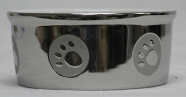 Picture of 5 Inch Paw Print Titanium Dog Dish - Silver  - 6828
