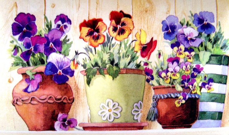 Dm-35 Potted Pansies Door Mat