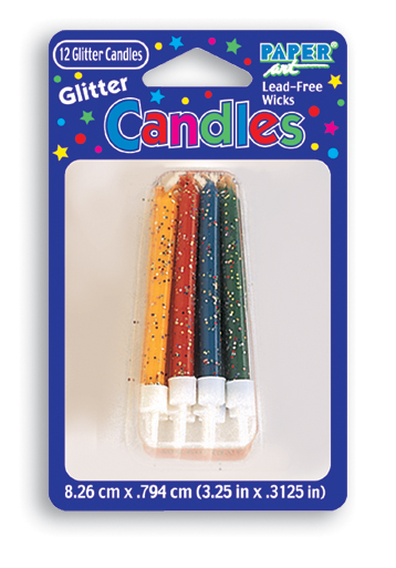 Assorted Primary Colored Glitter Candles - 72 Count