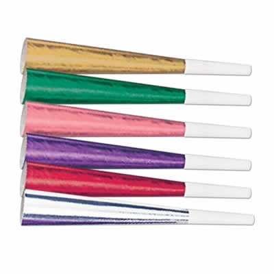 Packaged Foil Party Horns - 9 Inches - Pack of 48