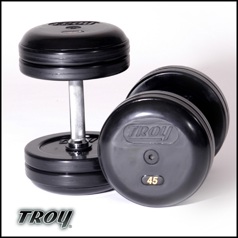 Troy Barbell RUFDC-085R Rubber Encased Pro-Style Dumbbells With Rubber End Cap - 85 Pounds - sold as pairs