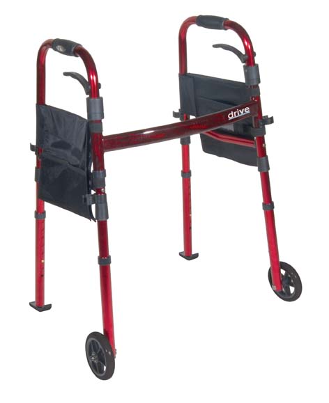 Picture of Drive Medical 10263KDR Deluxe Portable Folding Travel Walker with 5 inch Wheels and Fold up Legs- Red