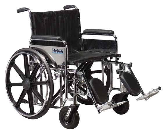 Picture of Drive Medical STD22DDA-ELR Sentra Extra Heavy Duty Wheelchair with Various Arm Styles and Front Rigging Options- Black upholstery and Chrome Frame