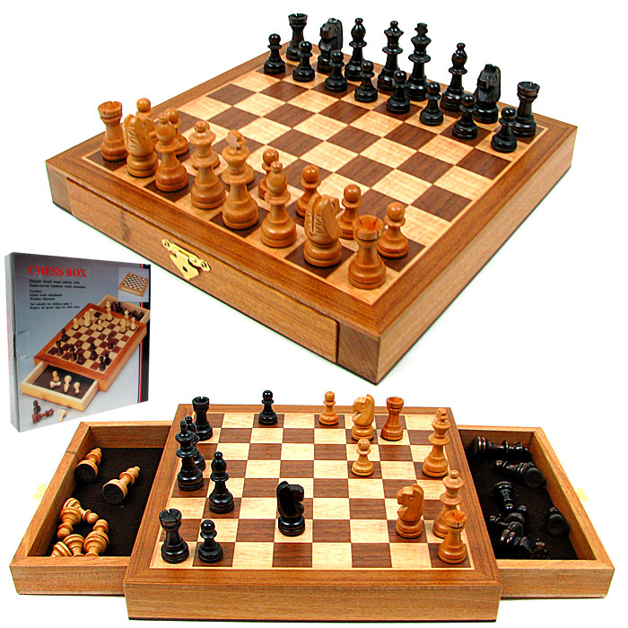 Picture of Elegant Inlaid Wood Cabinet with Staunton Wood Chessmen