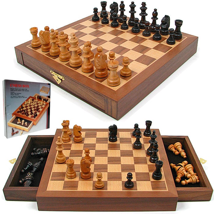 Picture of Inlaid Walnut style Wood Cabinet with Staunton Wood Chessmen