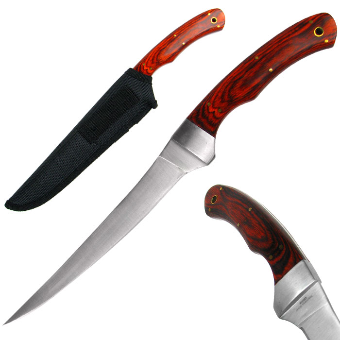 Deluxe Pakka Wood Stainless Fillet Knife with Nylon Sheath
