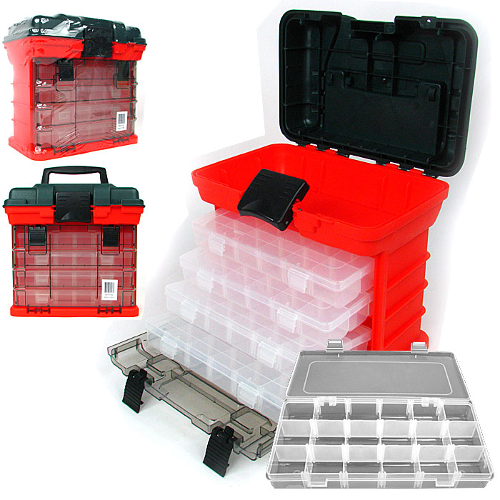 Picture of 73 Compartment Durable Plastic Storage Tool Box - RED