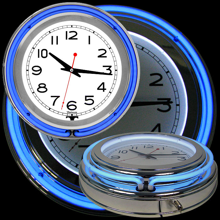 Picture of 14 Inch Double Ring Neon Clock Blue Outer White Inner