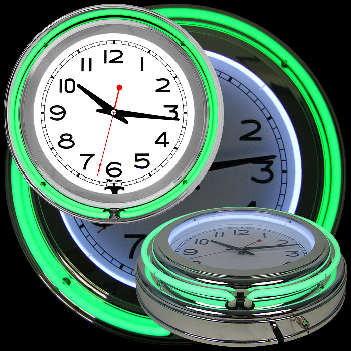Picture of 14 Inch Double Ring Neon Clock Green Outer White Inner