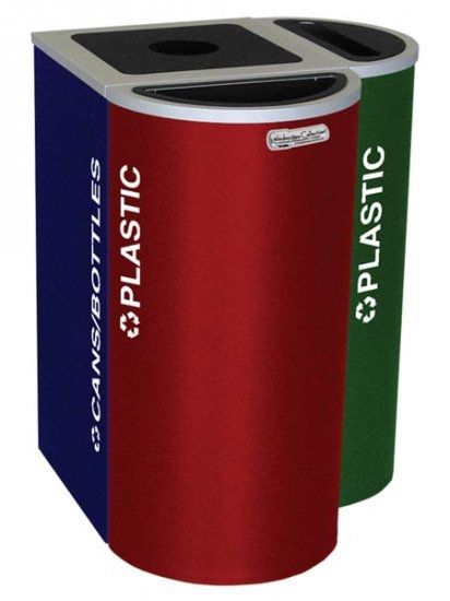 Picture of Ex-Cell Kaiser RC-KDHR-C RBX 8-gal recycling receptacle- half round top and Cans-Bottles decal- Ruby Testure finish