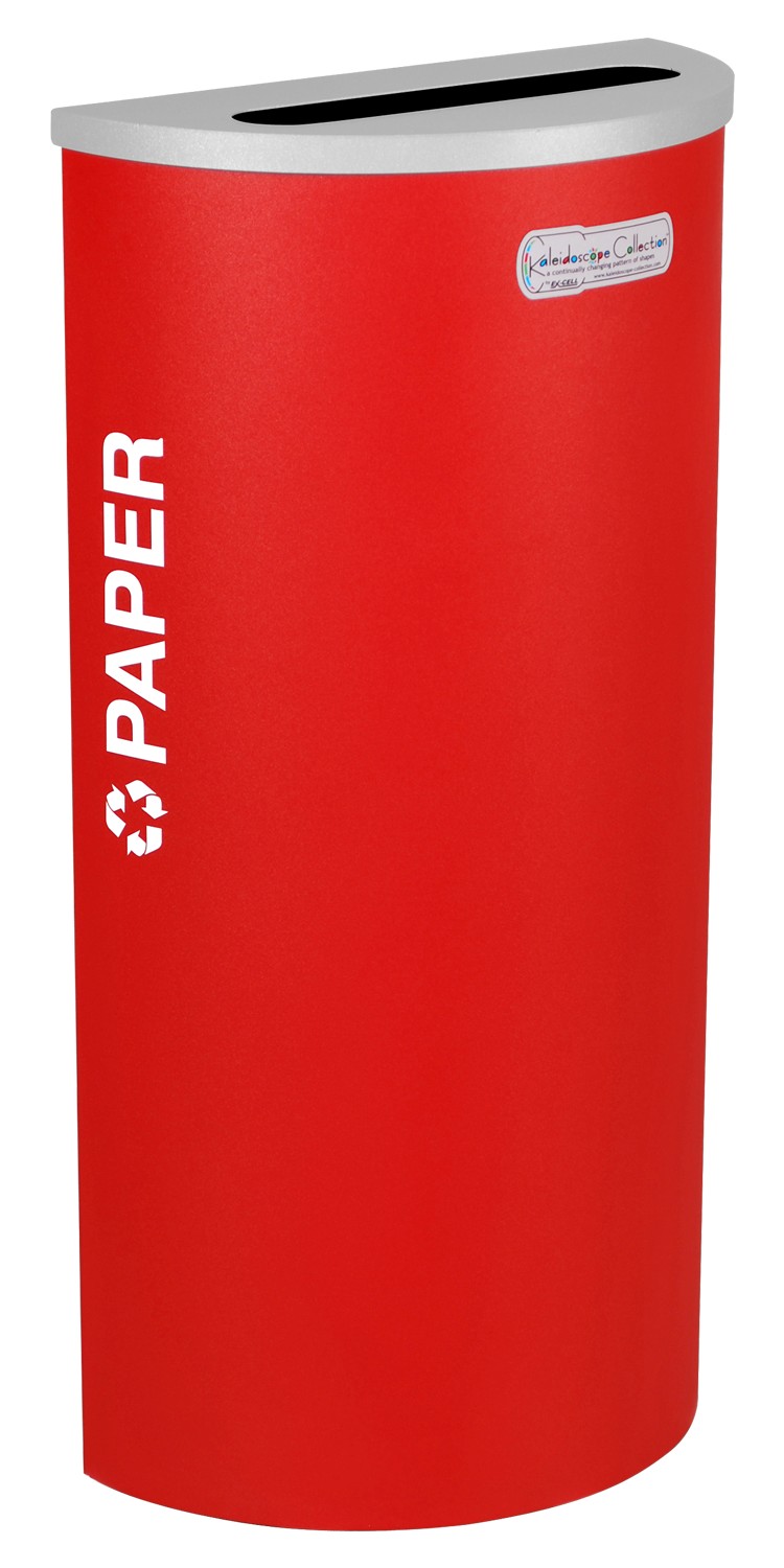 Picture of Ex-Cell Kaiser RC-KDHR-P RBX 8-gal recycling receptacle- half round top and Plastic decal- Ruby texture finish