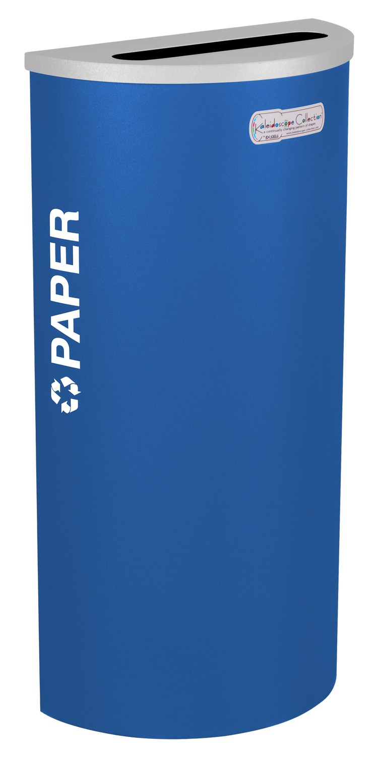 Picture of Ex-Cell Kaiser RC-KDHR-P RYX 8-gal recycling receptacle- half round top and Plastic decal- Royal Blue Texture finish