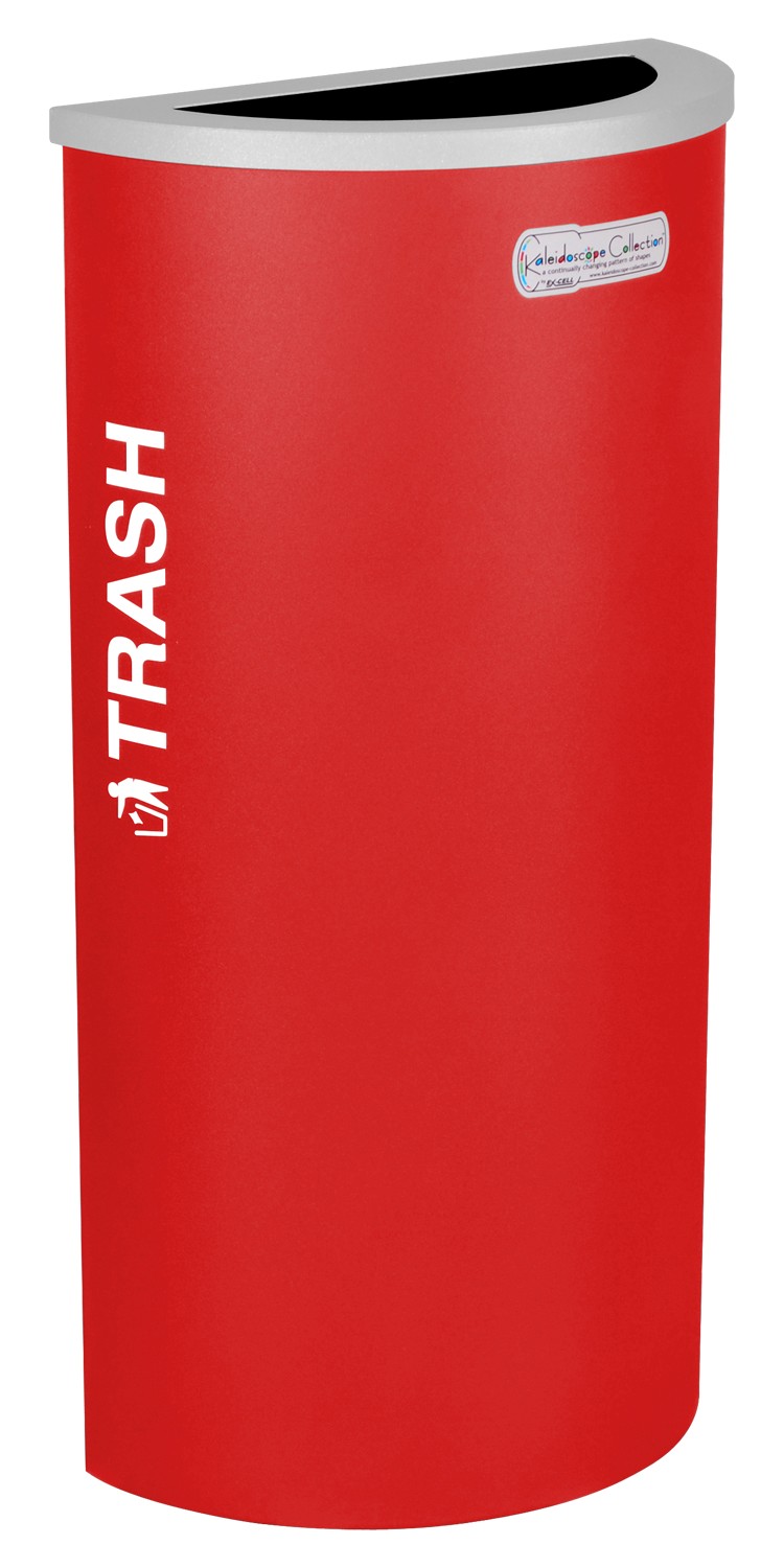 Picture of Ex-Cell Kaiser RC-KDHR-T RBX 8-gal recycling receptacle- half round top and Trash decal- Ruby Texture finish