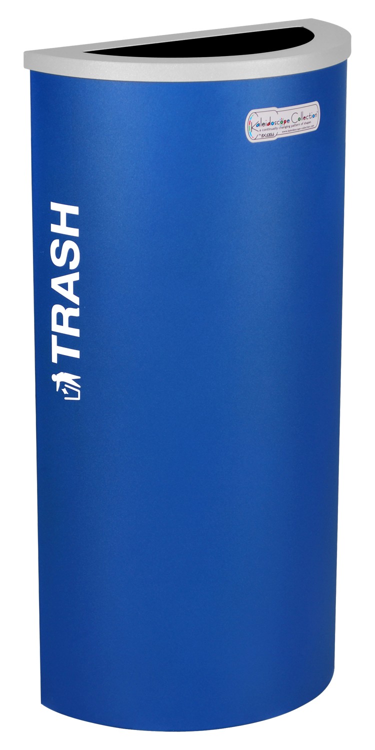Picture of Ex-Cell Kaiser RC-KDHR-T RYX 8-gal recycling receptacle- half round top and Trash decal Royal Blue Texture finish