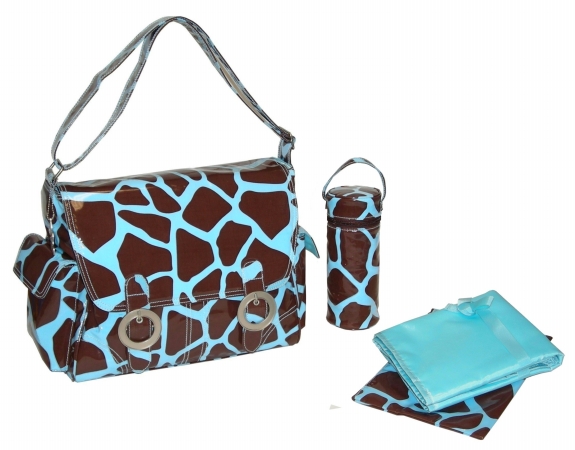 Picture of Kalencom 88161226118 Chocolate-Blue Giraffe Coated Double Buckle Bag