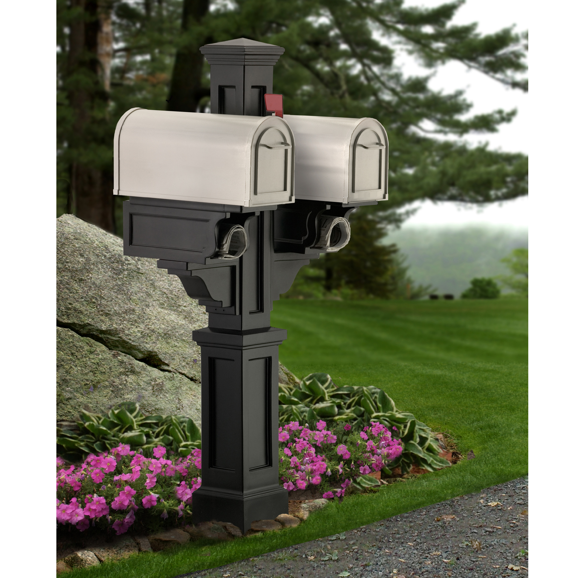 5811B Rockport Double Mailbox Post- Black