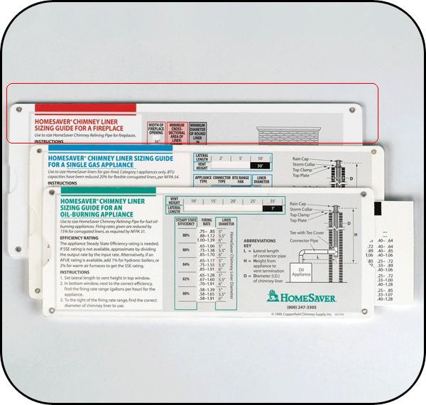 Picture of American Slide Chart Corp.  HomeSaver Fireplace Liner Sizing Guide