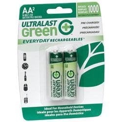 Picture of NABC / Saft / Again & Again ULGED2AA AA UL Green Pre-Charged Rechargeable NiMH Batteries - 2100mAh 2-Pack