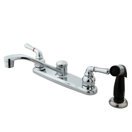 Picture of Kingston Brass Kb272 Twin Brass Lever Handles Kitchen Faucet With Side Sprayer - Polished Chrome Finish