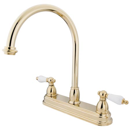 Picture of Kingston Brass Kb3742Pl 8 Inch Center Kitchen Faucet Without Sprayer - Polished Brass Finish