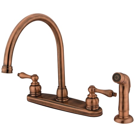 Picture of Kingston Brass Kb726Alsp Goose Neck Kitchen Faucet With Side Sprayer - Antique Copper Finish