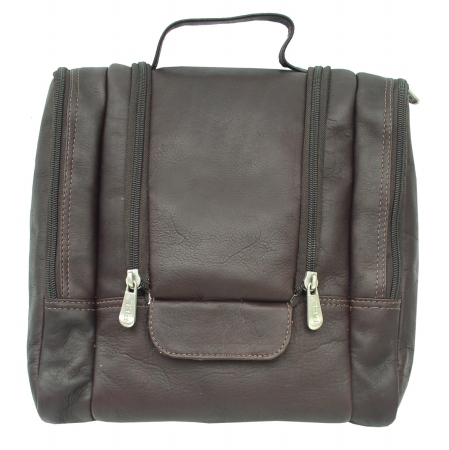 Picture of Piel 2460-CHC Leather Travel Toiletry Utility Kit with Elastic Straps - Chocolate