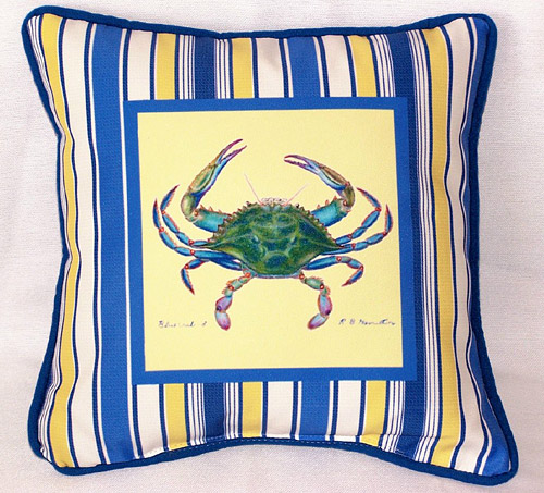 SN005 Stripe Blue Crab Small Outdoor-Indoor Pillow 12"x12"