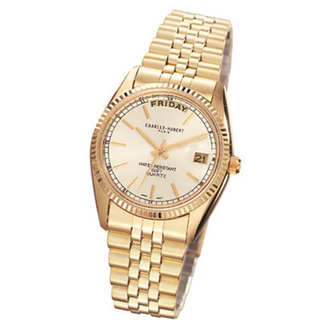 Charles-Hubert- Paris Mens Gold-Plated Quartz Watch #3400-OY